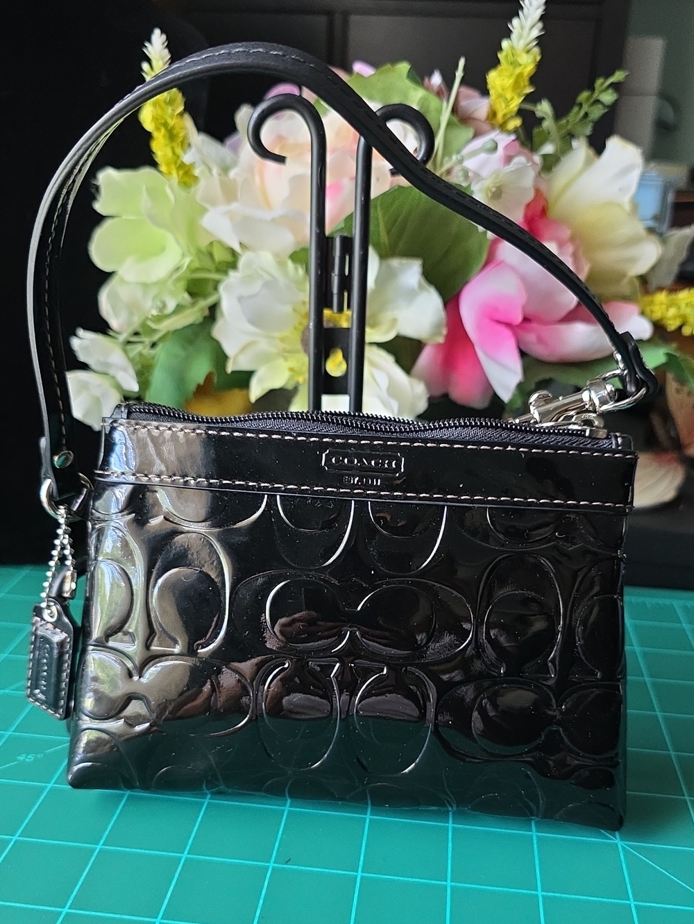 Coach Black Patent Signature Wristlet
